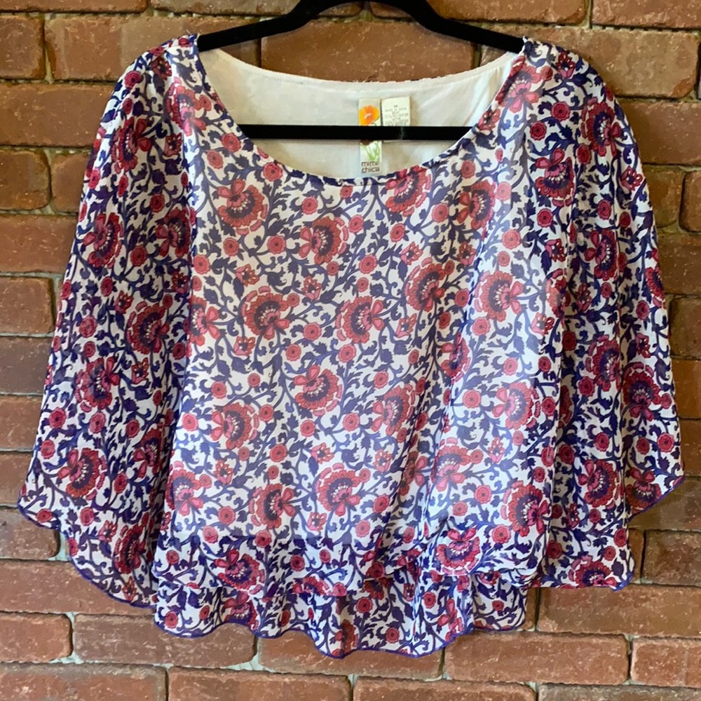 Flowery Butterfly Sleeve Top